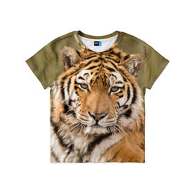 Детская футболка 3D с принтом Тигр в Кировске, 100% гипоаллергенный полиэфир | прямой крой, круглый вырез горловины, длина до линии бедер, чуть спущенное плечо, ткань немного тянется | Тематика изображения на принте: animal | predator | striped | tiger | view | wild | взгляд | дикий | животное | полосатый | тигр | хищник