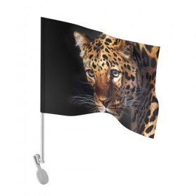 Флаг для автомобиля с принтом Леопард в Кировске, 100% полиэстер | Размер: 30*21 см | animal | leopard | look | predator | spotted | wild | взгляд | дикий | животное | леопард | пятнистый | хищник