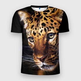 Мужская футболка 3D спортивная с принтом Леопард в Кировске, 100% полиэстер с улучшенными характеристиками | приталенный силуэт, круглая горловина, широкие плечи, сужается к линии бедра | animal | leopard | look | predator | spotted | wild | взгляд | дикий | животное | леопард | пятнистый | хищник