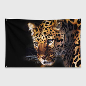 Флаг-баннер с принтом Леопард в Кировске, 100% полиэстер | размер 67 х 109 см, плотность ткани — 95 г/м2; по краям флага есть четыре люверса для крепления | animal | leopard | look | predator | spotted | wild | взгляд | дикий | животное | леопард | пятнистый | хищник