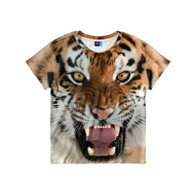 Детская футболка 3D с принтом Тигр в Кировске, 100% гипоаллергенный полиэфир | прямой крой, круглый вырез горловины, длина до линии бедер, чуть спущенное плечо, ткань немного тянется | animal | predator | striped | tiger | view | wild | взгляд | дикий | животное | полосатый | тигр | хищник