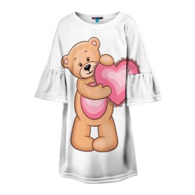 Детское платье 3D с принтом Teddy Bear в Кировске, 100% полиэстер | прямой силуэт, чуть расширенный к низу. Круглая горловина, на рукавах — воланы | teddy bear девушкам медведь тедди