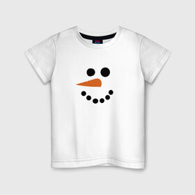 Детская футболка хлопок с принтом Снеговик минимализм в Кировске, 100% хлопок | круглый вырез горловины, полуприлегающий силуэт, длина до линии бедер | год петуха | детям | крутой снеговик | любимым. | минимализм | морковка | новый год | подарок | популярное | снег | снеговик