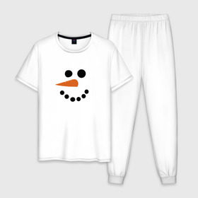Мужская пижама хлопок с принтом Снеговик минимализм в Кировске, 100% хлопок | брюки и футболка прямого кроя, без карманов, на брюках мягкая резинка на поясе и по низу штанин
 | год петуха | детям | крутой снеговик | любимым. | минимализм | морковка | новый год | подарок | популярное | снег | снеговик
