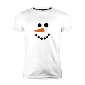 Мужская футболка премиум с принтом Снеговик минимализм в Кировске, 92% хлопок, 8% лайкра | приталенный силуэт, круглый вырез ворота, длина до линии бедра, короткий рукав | Тематика изображения на принте: год петуха | детям | крутой снеговик | любимым. | минимализм | морковка | новый год | подарок | популярное | снег | снеговик