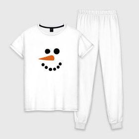Женская пижама хлопок с принтом Снеговик минимализм в Кировске, 100% хлопок | брюки и футболка прямого кроя, без карманов, на брюках мягкая резинка на поясе и по низу штанин | год петуха | детям | крутой снеговик | любимым. | минимализм | морковка | новый год | подарок | популярное | снег | снеговик