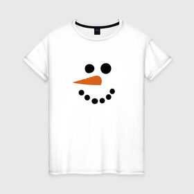Женская футболка хлопок с принтом Снеговик минимализм в Кировске, 100% хлопок | прямой крой, круглый вырез горловины, длина до линии бедер, слегка спущенное плечо | год петуха | детям | крутой снеговик | любимым. | минимализм | морковка | новый год | подарок | популярное | снег | снеговик
