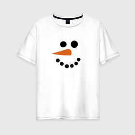 Женская футболка хлопок Oversize с принтом Снеговик минимализм в Кировске, 100% хлопок | свободный крой, круглый ворот, спущенный рукав, длина до линии бедер
 | год петуха | детям | крутой снеговик | любимым. | минимализм | морковка | новый год | подарок | популярное | снег | снеговик