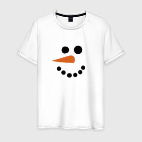 Мужская футболка хлопок с принтом Снеговик минимализм в Кировске, 100% хлопок | прямой крой, круглый вырез горловины, длина до линии бедер, слегка спущенное плечо. | год петуха | детям | крутой снеговик | любимым. | минимализм | морковка | новый год | подарок | популярное | снег | снеговик