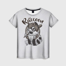 Женская футболка 3D с принтом Злой енот в Кировске, 100% полиэфир ( синтетическое хлопкоподобное полотно) | прямой крой, круглый вырез горловины, длина до линии бедер | evil | raccoon | бита | енот
