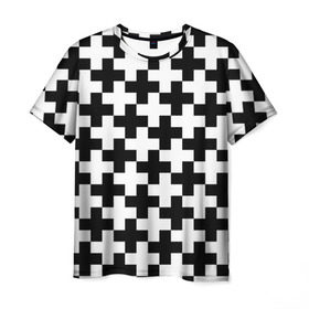 Мужская футболка 3D с принтом Крест в Кировске, 100% полиэфир | прямой крой, круглый вырез горловины, длина до линии бедер | cross | крест | оптическая иллюзия | орнамент | узор | чёрно белый