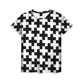 Женская футболка 3D с принтом Крест в Кировске, 100% полиэфир ( синтетическое хлопкоподобное полотно) | прямой крой, круглый вырез горловины, длина до линии бедер | cross | крест | оптическая иллюзия | орнамент | узор | чёрно белый