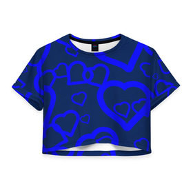 Женская футболка 3D укороченная с принтом Ночная романтика в Кировске, 100% полиэстер | круглая горловина, длина футболки до линии талии, рукава с отворотами | love is | влюблённый | любовь | ночь | романтика | сердечки | сердце