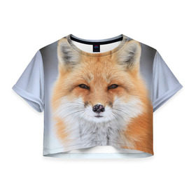 Женская футболка 3D укороченная с принтом Лиса в Кировске, 100% полиэстер | круглая горловина, длина футболки до линии талии, рукава с отворотами | animal | fox | look | predator | red | sly | wild | взгляд | дикая | животное | лиса | рыжая | хитрая | хищник