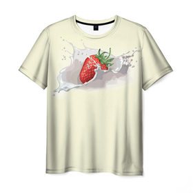 Мужская футболка 3D с принтом Клубника со сливками в Кировске, 100% полиэфир | прямой крой, круглый вырез горловины, длина до линии бедер | 