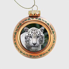 Стеклянный ёлочный шар с принтом Белый тигр в Кировске, Стекло | Диаметр: 80 мм | animal | jungle | look | predator | tiger | white | wild | белый | взгляд | джунгли | дикий | животное | тигр | хищник