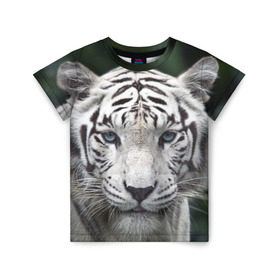 Детская футболка 3D с принтом Белый тигр в Кировске, 100% гипоаллергенный полиэфир | прямой крой, круглый вырез горловины, длина до линии бедер, чуть спущенное плечо, ткань немного тянется | Тематика изображения на принте: animal | jungle | look | predator | tiger | white | wild | белый | взгляд | джунгли | дикий | животное | тигр | хищник