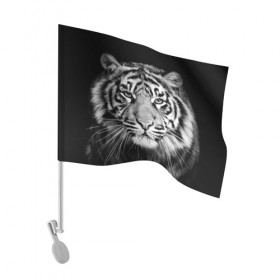 Флаг для автомобиля с принтом Тигр в Кировске, 100% полиэстер | Размер: 30*21 см | Тематика изображения на принте: animal | black   white | look | predator | tiger | wild | взгляд | дикий | животное | тигр | хищник | черно   белый