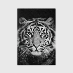 Обложка для паспорта матовая кожа с принтом Тигр в Кировске, натуральная матовая кожа | размер 19,3 х 13,7 см; прозрачные пластиковые крепления | Тематика изображения на принте: animal | black   white | look | predator | tiger | wild | взгляд | дикий | животное | тигр | хищник | черно   белый