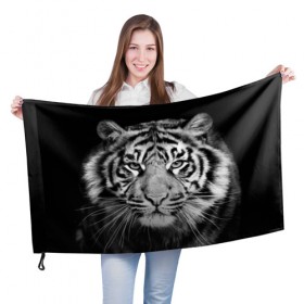 Флаг 3D с принтом Тигр в Кировске, 100% полиэстер | плотность ткани — 95 г/м2, размер — 67 х 109 см. Принт наносится с одной стороны | animal | black   white | look | predator | tiger | wild | взгляд | дикий | животное | тигр | хищник | черно   белый