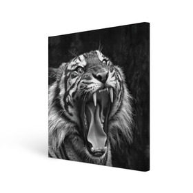 Холст квадратный с принтом Тигр в Кировске, 100% ПВХ |  | animal | black   white | fangs | jaws | jungle | predator | teeth | tiger | wild | джунгли | дикий | животное | клыки | оскал | пасть | тигр | хищник | черно   белый