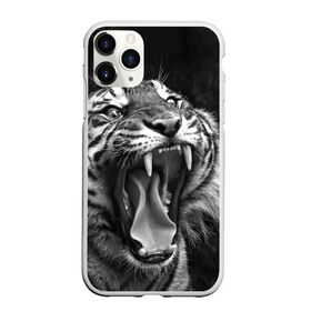 Чехол для iPhone 11 Pro матовый с принтом Тигр в Кировске, Силикон |  | animal | black   white | fangs | jaws | jungle | predator | teeth | tiger | wild | джунгли | дикий | животное | клыки | оскал | пасть | тигр | хищник | черно   белый