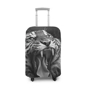 Чехол для чемодана 3D с принтом Тигр в Кировске, 86% полиэфир, 14% спандекс | двустороннее нанесение принта, прорези для ручек и колес | animal | black   white | fangs | jaws | jungle | predator | teeth | tiger | wild | джунгли | дикий | животное | клыки | оскал | пасть | тигр | хищник | черно   белый