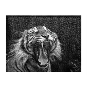 Обложка для студенческого билета с принтом Тигр в Кировске, натуральная кожа | Размер: 11*8 см; Печать на всей внешней стороне | Тематика изображения на принте: animal | black   white | fangs | jaws | jungle | predator | teeth | tiger | wild | джунгли | дикий | животное | клыки | оскал | пасть | тигр | хищник | черно   белый