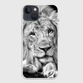 Чехол для iPhone 13 с принтом Лев в Кировске,  |  | animal | black   white | king | lies | lion | look | predator | wild | взгляд | дикий | животное | зверь | лев | лежит | хищник | царь | черно   белый