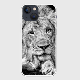 Чехол для iPhone 13 mini с принтом Лев в Кировске,  |  | animal | black   white | king | lies | lion | look | predator | wild | взгляд | дикий | животное | зверь | лев | лежит | хищник | царь | черно   белый