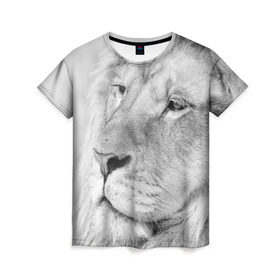 Женская футболка 3D с принтом Лев в Кировске, 100% полиэфир ( синтетическое хлопкоподобное полотно) | прямой крой, круглый вырез горловины, длина до линии бедер | animal | black   white | king | lion | look | predator | wild | взгляд | дикий | животное | зверь | лев | хищник | царь | черно   белый