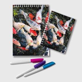 Блокнот с принтом Koi Fish (карпы кои) в Кировске, 100% бумага | 48 листов, плотность листов — 60 г/м2, плотность картонной обложки — 250 г/м2. Листы скреплены удобной пружинной спиралью. Цвет линий — светло-серый
 | Тематика изображения на принте: bright | brocade | carp | color | decorative | depth | exotic | fish | koi | koi fish | sea | water | вода | глубина | декоративные | карпы | кои | море | парчовый | рыбки | цвет | экзотические | яркий