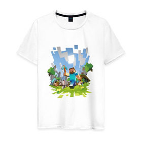 Мужская футболка хлопок с принтом MINECRAFT в Кировске, 100% хлопок | прямой крой, круглый вырез горловины, длина до линии бедер, слегка спущенное плечо. | minecraft | майнкрафт