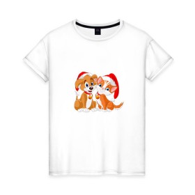Женская футболка хлопок с принтом Щенок и котенок в Кировске, 100% хлопок | прямой крой, круглый вырез горловины, длина до линии бедер, слегка спущенное плечо | 