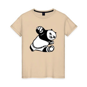 Женская футболка хлопок с принтом Панда в Кировске, 100% хлопок | прямой крой, круглый вырез горловины, длина до линии бедер, слегка спущенное плечо | кунг фу | мульт | панда