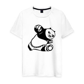 Мужская футболка хлопок с принтом Панда в Кировске, 100% хлопок | прямой крой, круглый вырез горловины, длина до линии бедер, слегка спущенное плечо. | кунг фу | мульт | панда