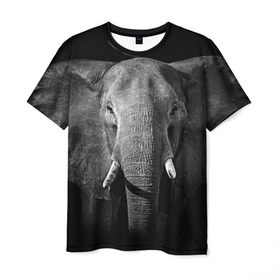 Мужская футболка 3D с принтом Слон в Кировске, 100% полиэфир | прямой крой, круглый вырез горловины, длина до линии бедер | Тематика изображения на принте: animal | big | black   white | elephant | wild | большой | дикий | животное | слон | черно   белый