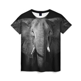 Женская футболка 3D с принтом Слон в Кировске, 100% полиэфир ( синтетическое хлопкоподобное полотно) | прямой крой, круглый вырез горловины, длина до линии бедер | animal | big | black   white | elephant | wild | большой | дикий | животное | слон | черно   белый