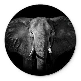 Коврик круглый с принтом Слон в Кировске, резина и полиэстер | круглая форма, изображение наносится на всю лицевую часть | Тематика изображения на принте: animal | big | black   white | elephant | wild | большой | дикий | животное | слон | черно   белый