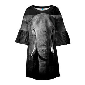 Детское платье 3D с принтом Слон в Кировске, 100% полиэстер | прямой силуэт, чуть расширенный к низу. Круглая горловина, на рукавах — воланы | animal | big | black   white | elephant | wild | большой | дикий | животное | слон | черно   белый