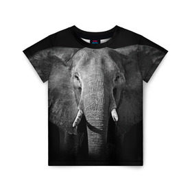 Детская футболка 3D с принтом Слон в Кировске, 100% гипоаллергенный полиэфир | прямой крой, круглый вырез горловины, длина до линии бедер, чуть спущенное плечо, ткань немного тянется | animal | big | black   white | elephant | wild | большой | дикий | животное | слон | черно   белый