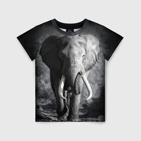 Детская футболка 3D с принтом Слон в Кировске, 100% гипоаллергенный полиэфир | прямой крой, круглый вырез горловины, длина до линии бедер, чуть спущенное плечо, ткань немного тянется | africa | animal | big | black   white | elephant | go | road | savannah | wild | африка | большой | дикий | дорога | животное | идет | саванна | слон | черно   белый