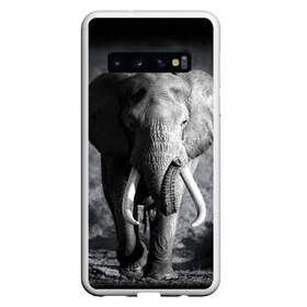 Чехол для Samsung Galaxy S10 с принтом Слон в Кировске, Силикон | Область печати: задняя сторона чехла, без боковых панелей | africa | animal | big | black   white | elephant | go | road | savannah | wild | африка | большой | дикий | дорога | животное | идет | саванна | слон | черно   белый