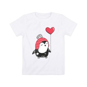 Детская футболка хлопок с принтом Пингвин с шариком в Кировске, 100% хлопок | круглый вырез горловины, полуприлегающий силуэт, длина до линии бедер | Тематика изображения на принте: милота
