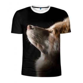 Мужская футболка 3D спортивная с принтом Собака в Кировске, 100% полиэстер с улучшенными характеристиками | приталенный силуэт, круглая горловина, широкие плечи, сужается к линии бедра | 