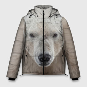 Мужская зимняя куртка 3D с принтом Белый медведь в Кировске, верх — 100% полиэстер; подкладка — 100% полиэстер; утеплитель — 100% полиэстер | длина ниже бедра, свободный силуэт Оверсайз. Есть воротник-стойка, отстегивающийся капюшон и ветрозащитная планка. 

Боковые карманы с листочкой на кнопках и внутренний карман на молнии. | Тематика изображения на принте: animal | bear | eyes | head | north | polar | predator | white | wild | белый | взгляд | голова | дикий | животное | медведь | полярный | север | хищник
