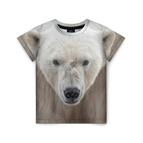 Детская футболка 3D с принтом Белый медведь в Кировске, 100% гипоаллергенный полиэфир | прямой крой, круглый вырез горловины, длина до линии бедер, чуть спущенное плечо, ткань немного тянется | animal | bear | eyes | head | north | polar | predator | white | wild | белый | взгляд | голова | дикий | животное | медведь | полярный | север | хищник