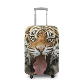 Чехол для чемодана 3D с принтом Тигр в Кировске, 86% полиэфир, 14% спандекс | двустороннее нанесение принта, прорези для ручек и колес | angry | animal | beast | jaws | predator | teeth | tiger | животное | зверь | злой | клыки | оскал | пасть | тигр | хищник