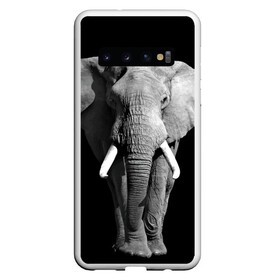 Чехол для Samsung Galaxy S10 с принтом Слон в Кировске, Силикон | Область печати: задняя сторона чехла, без боковых панелей | africa | big | black   white | elephant is an animal | shroud | tusks | африка | бивни | большой | животное | идет | савана | слон | черно   белый