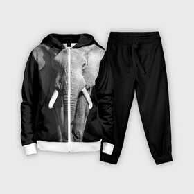 Детский костюм 3D с принтом Слон в Кировске,  |  | africa | big | black   white | elephant is an animal | shroud | tusks | африка | бивни | большой | животное | идет | савана | слон | черно   белый